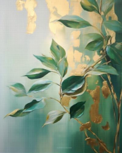 CISDKK Vintage Flowers Cross Stitch Pattern,Beginner Needlepoint Kits for Adults,Mesmerizing Green and Gold Fluid Floral Art Modern Botanical Plant,11CT,13.39 * 17.33 inch by Unknown