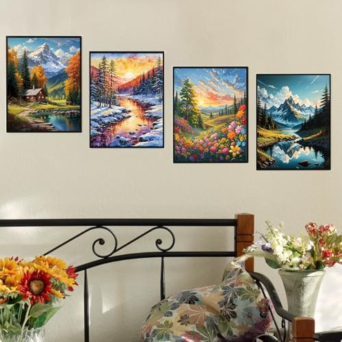 Lovepefe Mountain Paint by Numbers Kit for Adults and Kids Beginner 4 Pack Mountain Forest Adult Paint by Number Kits On Canvas DIY Oil Painting Kits for Gift Wall Decor 12x16 Inch - Image 6