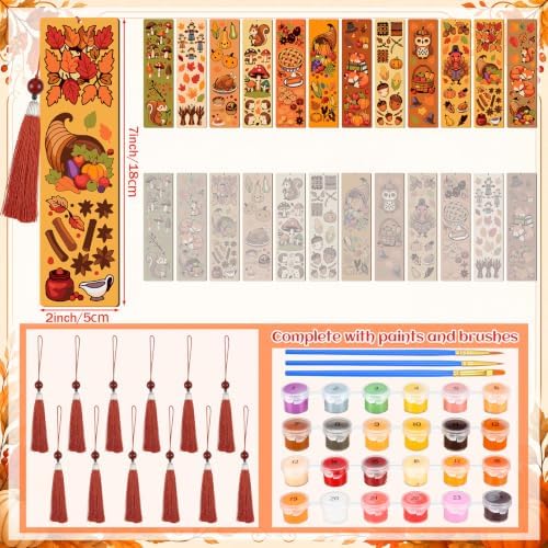 Kosiz 12 Pcs Fall Thanksgiving Paint by Number Kit for Adult Wood Bookmark - Image 3