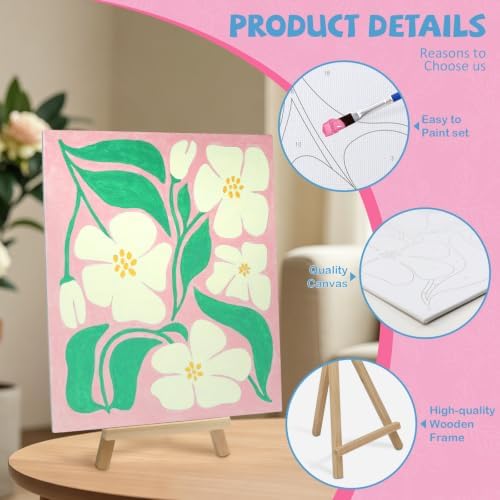 Goldentime 8 Pack Paint by Numbers Kit for Adults and Kids Beginners | 8x10 Inch Flower Canvas Painting Kit with 16 Brushes, 26 Acrylic Paints & Wooden Supports | Predrawn Canvas for Home Decor Gifts - Image 3