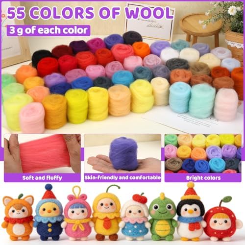 LOKUNN 55 Colors Needle Felting Kit 311 Pcs Felting Wool Kit Wool Roving - Image 3