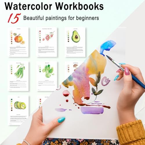 Watercolor Workbooks for Adults Beginners & Teens, 16 Colors 15 Beautiful Paintings, Pre-Outlined Designs, Easy Watercolor Art Book（Fruits & Vegetable） - Image 2