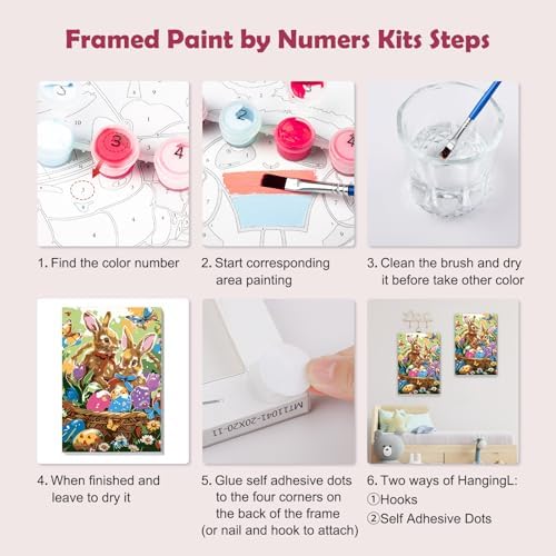 MOGTAA Easter Bunny Paint by Numbers Kit for Adults Beginners with Frame, Easter Eggs Adult Paint by Number Kits on Canvas with Easel, Easy DIY Butterfly Oil Painting Kits for Home Decor, 8x12in - Image 6