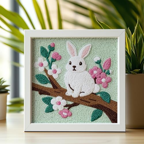 Doodlream Rabbit On Branch DIY Punch Needle Embroidery Kit for Adult Beginner, 9.4" Bunny Flower Punch Stitching Craft Set for Starter with Frame,Fabric Pattern,Threader, Yarn, Pinch Needle - Image 6