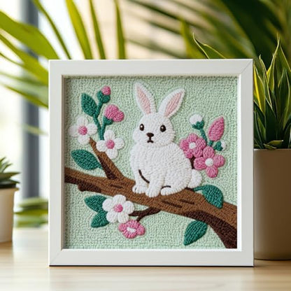 Doodlream Rabbit On Branch DIY Punch Needle Embroidery Kit for Adult Beginner, 9.4" Bunny Flower Punch Stitching Craft Set for Starter with Frame,Fabric Pattern,Threader, Yarn, Pinch Needle - Image 6