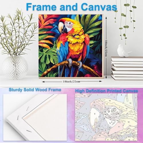 Artunion Framed Paint by Numbers Kit for Adults Beginners & Kids Ages 8-12,Colorful Parrot Paint by Number with Frame,Bird Paint by Numbers Kit on Canvas 10 * 10 Inch Without Easel - Image 5