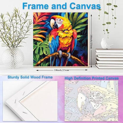 Artunion Framed Paint by Numbers Kit for Adults Beginners & Kids Ages 8-12,Colorful Parrot Paint by Number with Frame,Bird Paint by Numbers Kit on Canvas 10 * 10 Inch Without Easel - Image 5