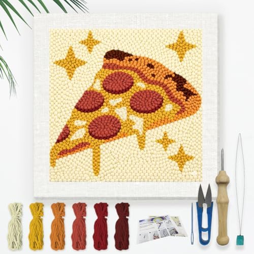 Doodlream Pepperoni Pizza Slice Needle Kit for Beginner, 9.4"x 9.4" Fun Food Punch Stitching Craft Set, DIY Embroidery Starter with Printed Frame, Instruction, Threader, Yarn, Pinch Needle by Doodlream