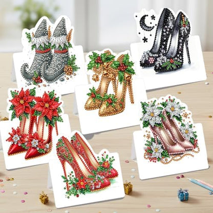 jinglinhh 6pcs Diamond Art Painting Christmas High Heels Greeting Cards with Envelopes, DIY Card Making Kits for Adults, Diamond Art Postcards Christmas Cards Craft Gifts - Image 5