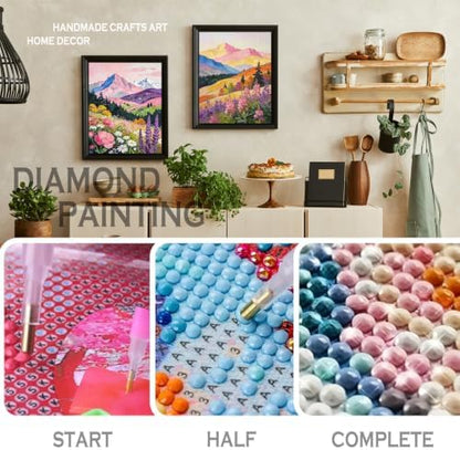 sdfkmlcdl Colorful Nature Landscape Diamond Art Kits for Adults, Maximalist Mountain Wild Flower Full Drill Diamond Painting Kits for Adults Beginners 2 Pack, 12x16 Inch - Image 4