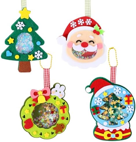 Oagminu 4Pcs Christmas DIY Felt Shaker Ornaments Kit, Xmas Tree Hanging Craft Decor Santa Snowman Wreath for Holiday Party Home Decoration（Christmas） by Unknown