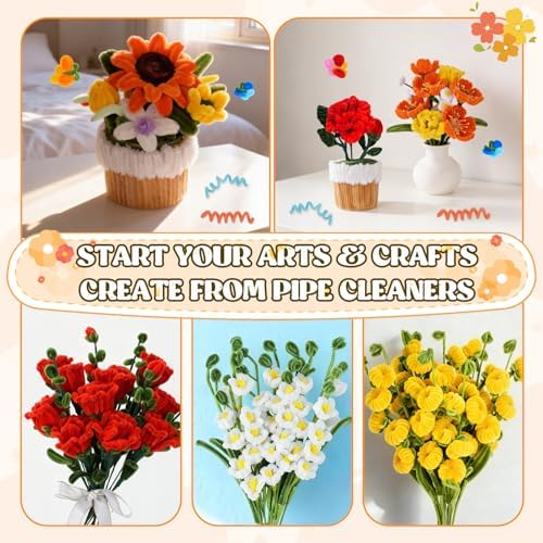 Anyeve 800PCS Pipe Cleaners Flower Kit, Pipe Cleaner Bulk Craft Flower Making Kit with Instruction, 8 Colors Thick Chenille Stems for Arts DIY Craft Supplies with Gardening Tape, Floral Wires, Stamen - Image 5
