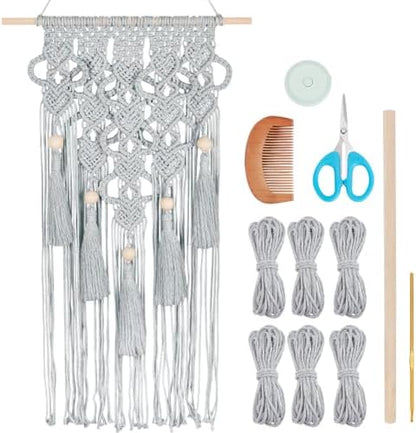 FREEBLOSS DIY Macrame Kit for Adults Beginners Bohemian Macrame Wall Hanging Ornament Creative Boho Macrame Wall Art Macrame Tapestry Gift for Mom Girls(Grey) by FreeandCreativeCraftsArt
