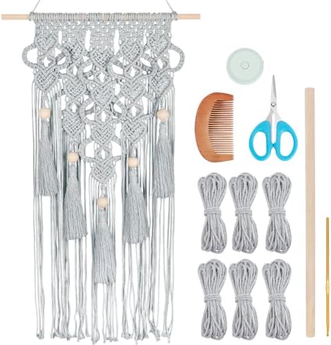 FREEBLOSS DIY Macrame Kit for Adults Beginners Bohemian Macrame Wall Hanging Ornament Creative Boho Macrame Wall Art Macrame Tapestry Gift for Mom Girls(Grey) by FreeandCreativeCraftsArt