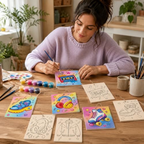 15 Pcs Unfinished Wood Crafts to Paint for Adults, 5.9x4.7 Inch Fashion Life Paintable Wood Slices Craft Supplies with Ropes, Bulk Predrilled Wooden Ornaments for DIY Painting Craft Decor - Image 6
