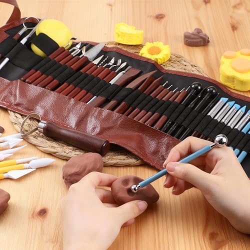 48PCS Pottery Tools Kit for Sculpting, Polymer Clay Tools Kit, Ceramics Modeling Tool, Clay Carving Tool with a Storage Bag, for DIY Handcraft Modeling, Trimming, Shaping, Carving, Dotting - Image 2
