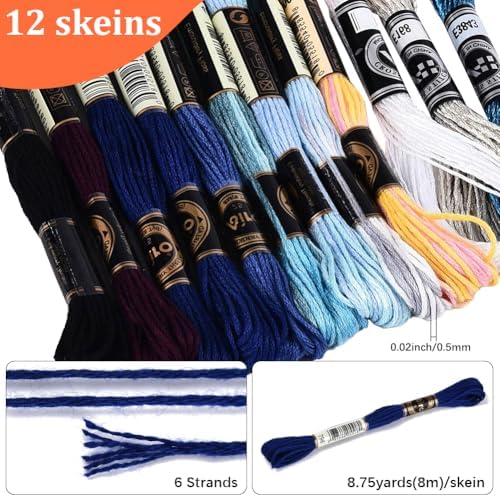 12 Skeins 105 Yards 6 Ply Embroidery Floss Blue Gradient Friendship Bracelet Variegated String Cord Mixed Color Cross Stitch Gradient Yarn Thread Set for Sewing Making Jewelry DIY Crafts - Image 2