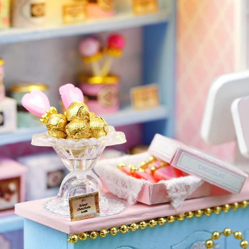 DIY Miniature Dollhouse Kits - Wooden Mini Model House with LED Lights, Tiny Furniture & Accessories – Craft Building Kits for Teens & Adults (Yummy Candy Shop) – Birthday Valentine's Gift - Image 6