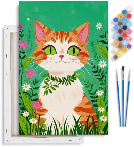 Yezavesu Framed Paint by Numbers Kit for Adults Beginner & Kids Ages 8-12, Cat Paint by Numbers with Frame, DIY Number Painting for Adults Orange Cat for Home Wall Decor Gift 8X 12 inch by Yezavesu