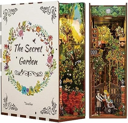 Tonecheer DIY Book Nook Kit for Adults, 3D Wooden Puzzle Bookend Bookshelf Insert Decor, Booknook Miniature House Kit with Body Motion Sensor LED Light (The Secret Garden) by Tonecheer