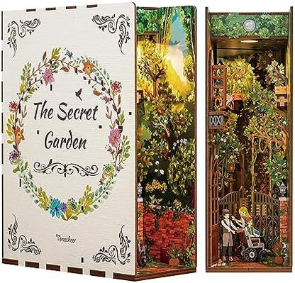 Tonecheer DIY Book Nook Kit for Adults, 3D Wooden Puzzle Bookend Bookshelf Insert Decor, Booknook Miniature House Kit with Body Motion Sensor LED Light (The Secret Garden) by Tonecheer