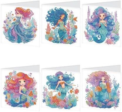TDFERAN Diamond Painting Blank Cards Blank Cards Mermaid Greetings Card Set of 6 Birthday Greeting Card Greeting Cards with Envelopes Little Mermaid Diamond Painting Party Invitation Card by TDFERAN