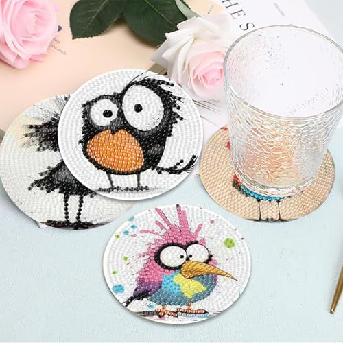 8 Pcs Retro Birds Diamond Art Coasters Kits for Adults with Holder, Cute and Funny Bird Pattern Wooden Diamond Painting Coasters Kits, DIY Diamond Dots Art Painting Coaster Crafts Kit for Home Decor - Image 6