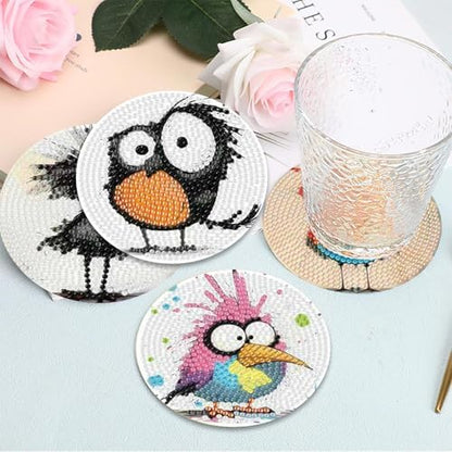 8 Pcs Retro Birds Diamond Art Coasters Kits for Adults with Holder, Cute and Funny Bird Pattern Wooden Diamond Painting Coasters Kits, DIY Diamond Dots Art Painting Coaster Crafts Kit for Home Decor - Image 6