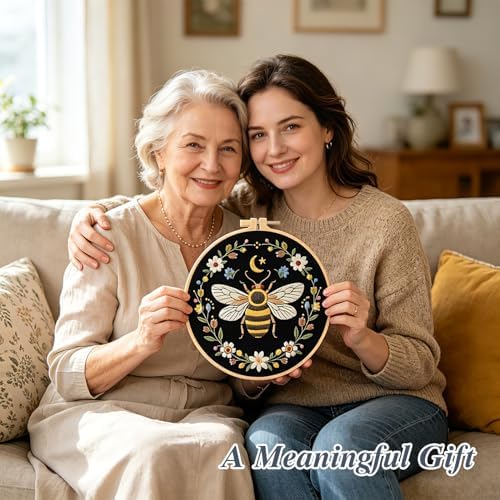 3Pack Embroidery Kits for Beginner Adult, Flower Moon Bee Pattern Hand Kit - Image 7