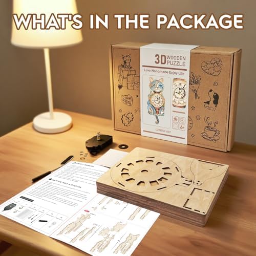 3D Puzzles for Adults Wooden DIY Cat Clock Puzzle Adult Crafts - Image 2
