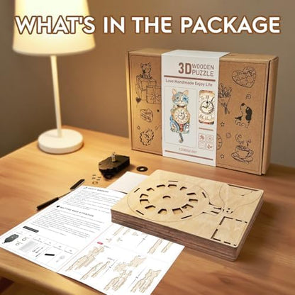 3D Puzzles for Adults Wooden DIY Cat Clock Puzzle Adult Crafts - Image 2