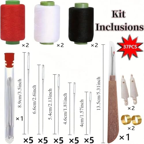 Sewing Tool Set, 37Pcs Big Eye Steel Sewing Needles Kit, Threader and Needle Repair Kit, Needle Threaders and Seam Ripper for Hand Sewing (37pcs tool kit) - Image 2
