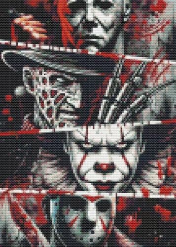 Eiazuiks Halloween Stamping Cross Stitch Kit, Horror Halloween Counting Cross Stitch Kit for Adult Beginners, Full Line DIY Stitching Kit for Home Decor Cross Stitch Patterns 12x16 inches by Eiazuiks