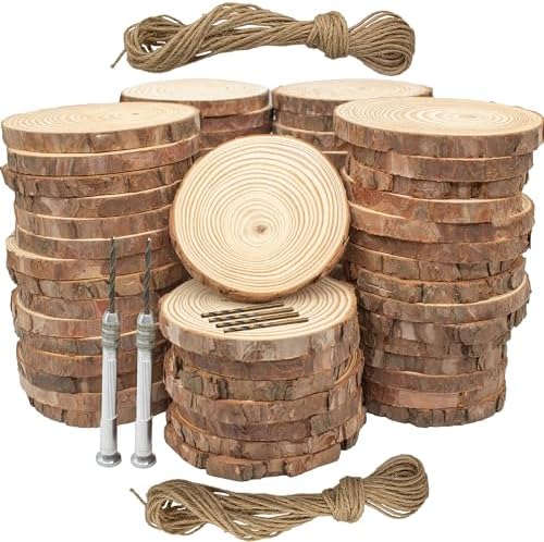 Natural Wood Slices for Crafts, 70 Pcs Unfinished Pine Wood Circles by KXEXK