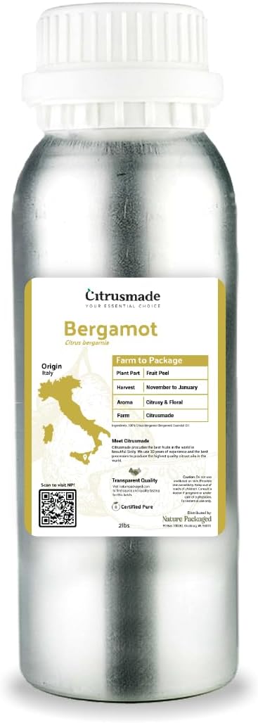 Nature Packaged Bergamot Essential Oil - Direct from Citrusmade in Sicily- Pure Essential Oil for Diffusers and Aromatherapy | 100% Pure Therapeutic Grade (2Lbs)