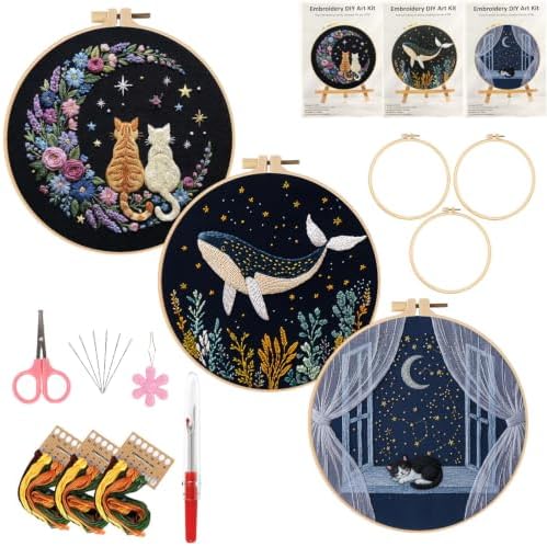 LYMIGER 3 Packs Embroidery Kit for Adults, Embroidery for Beginners (Night) by Unknown
