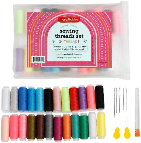 Incraftables Sewing Thread Assortment (24 Pcs Set). Best Polyester Thread for Sewing Machine (360ft per Spool). All Purpose Kit for DIY Embroidery, Quilting & Hand Stitching by Incraftables