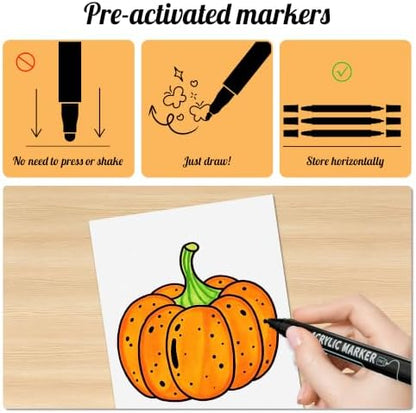 nauets 6 Black Dual Tip Acrylic Paint Markers Pens - Dot & Fine - Image 5