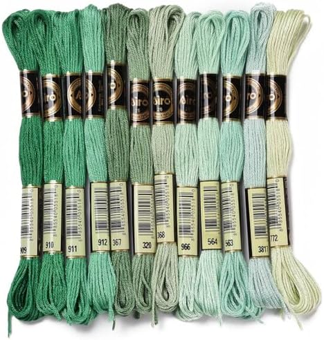12 Skeins 105 Yards Green Embroidery Thread Floss for Hand Sewing by CABODYALS