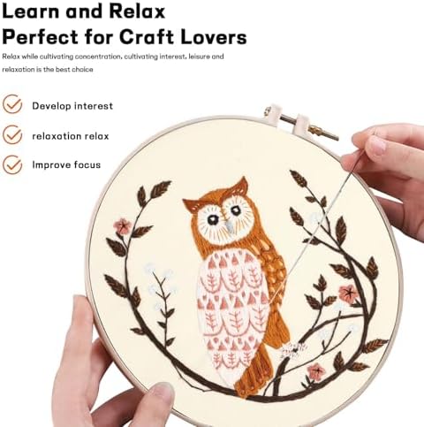 Beginner Owl Embroidery Kit for Adults, Pre-Printed with Video Tutorial - Image 4