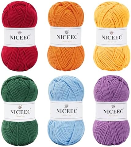 NICEEC 300g Soft Assorted Colors Yarn 100% Acrylic 870yds -Rainbow by NICEEC