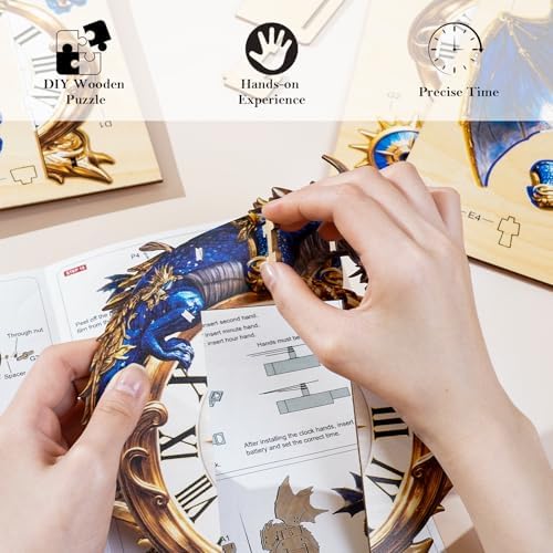 KAAYEE 3D Puzzles for Adults Blue Dragon Clock DIY Wooden Puzzle Craft - Image 3