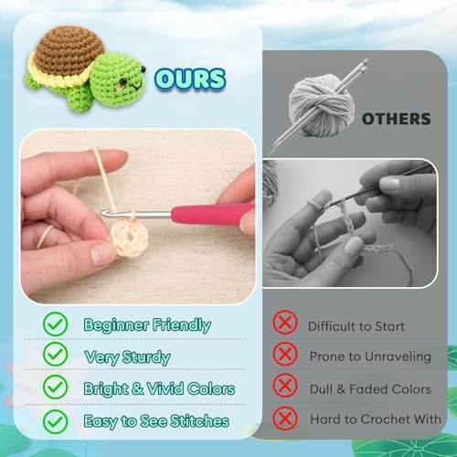 Totiro Crochet Kit for Beginners, Turtle Amigurumi Starter Kit, Easy DIY Craft Set with Step-by-Step Video Tutorials, 3 Pack Animal Crochet Pattern Learning Kit for Teens Adults Birthday Gift - Image 3