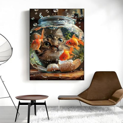 Cat Goldfish Paint by Numbers Kit for Adults Framed Canvas, Frameworkless - Image 5