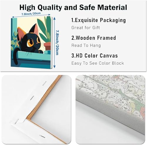 KYOQFVN Paint by Numbers Kit for Adults Framed - Black Cat Paint by Numbers for Adults with Frame, DIY Acrylic Easy Painting by Numbers for Home Wall Decor 8x8inch - Image 5