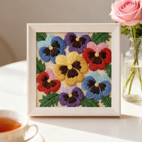 INFUNLY Colorful Pansy Punch Needle Kit 9.4x9.4 inches Punch Needle Embroidery Kits Flowers DIY Needles Stitching Kits for Beginners with Instruction Yarns Christmas Birthday Hanging Decor - Image 4