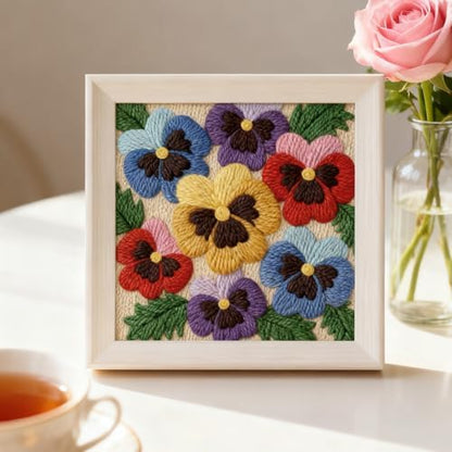 INFUNLY Colorful Pansy Punch Needle Kit 9.4x9.4 inches Punch Needle Embroidery Kits Flowers DIY Needles Stitching Kits for Beginners with Instruction Yarns Christmas Birthday Hanging Decor - Image 4