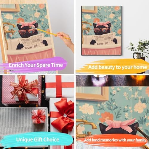 pchmcu Black Cat Paint by Number for Adults,Funny Animal in Bathroom Painting by Numbers,DIY Acrylic for Beginners Unframed,Easy Paint by Numbers Adults on Canvas for Decor 16x20inch - Image 7