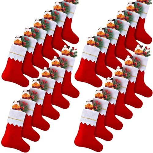 Skylety 24 Pcs Red Christmas Stockings Bulk Felt Hanging Ornaments by Skylety