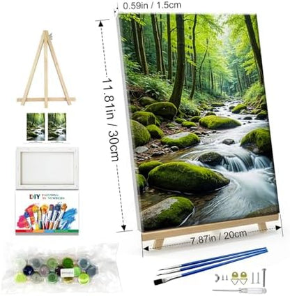 JOOZ Paint by Numbers Kit for Adults with Frame Landscape Paint by Number with Easel Forest Adult Paint by Number Kits Framed Canvas Tree Oil Painting Kits for Gift Home Wall Decor 8x12 Inch - Image 3